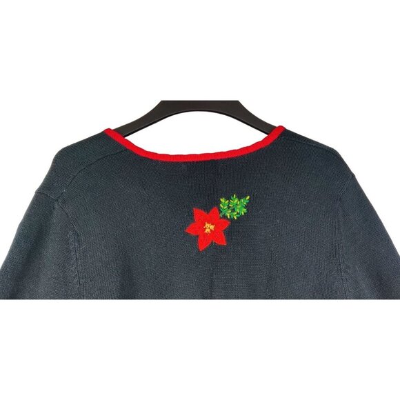 VTG 90s Christmas Sweater Cardigan L Design Originals Studio Joy Poinsettias - Picture 5 of 15